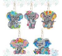 JSRQT 5 Piezas Llaveros de Pintura de Diamantes Elefante Diamond Art Painting Llavero DIY Punto de Cruz Diamante Arts Crafts Key Ring Doble Cara Painting Keychain Kit Completo Artesanía Decoración