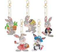 JSRQT 5 Piezas Llaveros de Pintura de Diamantes Pascua Conejito DIY 5D Diamante Pintura Keychain Colgante Kit Easter Doble Cara Diamond Art Painting Llavero Artesanía para Mochila Bolso Principiante