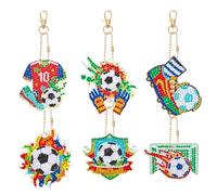 JSRQT 5D DIY Kit de Llaveros Pintura Diamantes de Fútbol, 6Pcs Llaveros Pintura Diamantes Pegados de Doble Cara para Niños Adultos, Colgante de Pintura Mosaico para Bolso Mochila Decoración de Fiesta
