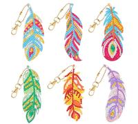 JSRQT 6 Piezas 5D DIY Plumas Llaveros Pintura Diamante, Llaveros de Damantes Cristal Doble Cara para Adultos Niños, Llaveros Pegados con Pintura de Mosaico, Adornos Ornaments para Decoración Colgante