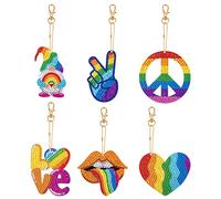 JSRQT 6 Piezas Llaveros de Pintura de Diamantes LGBT Arcoíris 5D Diamante Pintura Keychain Colgante Kit Doble Cara DIY Pintura De Diamante Completo Llavero para Mochila Monedero Bolso Decoración