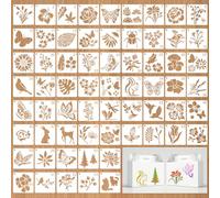 JSRQT 64 Piezas Plantillas Pequeñas para Pintar, Plantillas Dibujo Pintura Reutilizables de Plástico, Tema de Naturaleza Flores Mariposas Pájaros Stencil para DIY Scrapbook Madera Muro, 3’’
