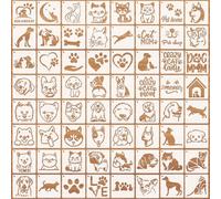 JSRQT 64 Piezas Stencil Plantillas Perro Gato de Dibujo Reutilizables Plástico Estensil para Dibujar Pata Amar Corazón Patrones Pintar