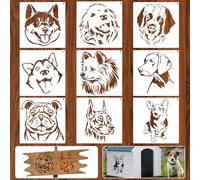 JSRQT 9 Piezas Plantillas de Perro para Pintar, Plantillas Reutilizables de Plástico para Perros Grandes, Stencils Dibujo Pintura para Bricolaje Madera Hogar Decoración de Pared, 20×20 cm