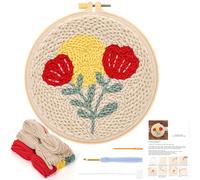 JSRQT Flores Kit de Iniciación de Bordado de Aguja de Perforación,Punch Needle Embroidery Kit,Kit de Arranque Punch Needle para Adultos Principiantes