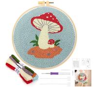 JSRQT Kit Aguja Perforadora Bricolaje Aguja Punch Needle Kit Kit de Inicio de Bordado Kit Bordado Kit de Iniciación para Bordado Champiñón Bordado con Perforadora para Adultos Principiantes