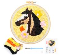 JSRQT Kit Aguja Perforadora Caballo Bordado Arranque Punch Needle Adultos Principiantes Niños Tapiz para Bordar Iniciación Perforación Bricolaje Regalo Herramienta Punto de Cruz Magica