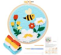 JSRQT Kit Aguja Perforadora Floral Plantas Abeja Aguja Punch Needle Kit de Bordado con Aguja Perforada Flores Kit de Arranque Punch Needle Kit de Iniciación para Bordado para Adultos Principiantes