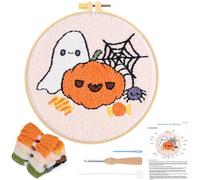 JSRQT Kit Aguja Perforadora Halloween Kit de Bordado con Aguja Perforada Fantasma Calabaza Kit de Arranque Punch Needle para Adultos Principiantes Punch Needle Kit de Iniciación para Bordado Bricolaje