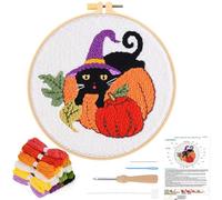JSRQT Kit Aguja Perforadora Halloween Kit de Bordado con Aguja Perforada Gato Calabaza Kit de Arranque Punch Needle para Adultos Principiantes Punch Needle Kit de Iniciación para Bordado Bricolaje