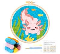 JSRQT Kit Aguja Perforadora Iniciación para Bordado Mexican Walking Fish Punch Needle Perforada Bordar Adultos Principiantes Nombre Bricolaje Arranque Herramienta Punto de Cruz con Aro Instrucciones
