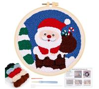 JSRQT Kit Aguja Perforadora Navidad Bordado Perforada Arranque Punch Needle Navideño Papá Noel para Adultos Principiantes Niños Bordar Tapiz Bricolaje Iniciación Herramienta Punto de Cruz Magica