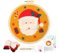 JSRQT Kit Aguja Perforadora Navidad para Principiantes, Punch Needle Kit de Inicio Bordado con Patrón de Papá Noel, Kit para Principiantes Punch Needle Embroidery Kit Hecho a Mano con Instrucciones
