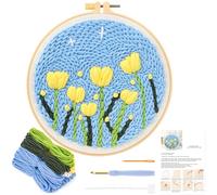 JSRQT Kit Aguja Perforadora para Adultos Principiantes Punch Needle Kit Flores Aguja Punch Needle Bricolaje Kit de Bordado con Aguja Perforada con Instrucciones Kit de Iniciación para Bordado con Aro