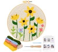 JSRQT Kit Aguja Perforadora para Adultos Principiantes Punch Needle Kit Girasol Aguja Punch Needle Bricolaje Kit de Bordado con Aguja Perforada con Instrucciones Kit de Iniciación para Bordado con Aro