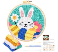 JSRQT Kit Aguja Perforadora Pascua Easter Aguja Punch Needle Kit de Bordado con Aguja Perforada Conejito Huevos Kit de Arranque Punch Needle Kit de Iniciación para Bordado para Adultos Principiantes
