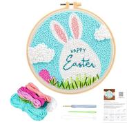 JSRQT Kit Aguja Perforadora Pascua Easter Aguja Punch Needle Kit de Bordado con Aguja Perforada Conejito Huevos Kit de Arranque Punch Needle para Adultos Principiantes Kit de Iniciación para Bordado