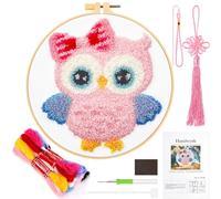 JSRQT Kit Aguja Perforadora Punch Needle Búho para Principiantes Bordar Bricolaje Bordado con Aro Herramienta Punto de Cruz Adultos