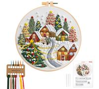 JSRQT Kit Bordado Principiantes Christmas Navideño Bordar a Mano Navidad Cross Stitch Herramienta de Punto Cruz Inicio Embroidery Práctica Starter Hilos Colores y Herramientas para Niños Adulto Mujer