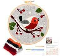 JSRQT Kit de Aguja Perforadora para Principiantes, Kit de Inicio Aguja Perforadora de Bordado con Patrón Pájaro para Niño Adulto, Punch Needle Kit de Punto Cruz con Herramienta, para Decoración Hogar