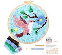 JSRQT Kit de Aguja Perforadora para Principiantes, Kit de Inicio Bordado Punch Needle para Adultos Niños con Patrón de Colibrí, Kit de Punto de Cruz Embroidery Hecho a Mano con Herramienta