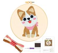 JSRQT Kit de Bordado Aguja Perforación de Perro para Principiantes, Kit de Inicio Punto Cruz Estampado con Herramienta, Pequeña Fácil de Bordado Punch Needle para Adultos Niños, con Instrucciones