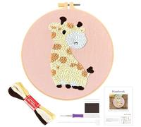 JSRQT Kit de Bordado Aguja Perforación Jirafa para Principiantes, Pequeño Fácil de Bordar Punch Needle para Adulto Niño, Kit de Inicio Punto Cruz Estampado Hecho a Mano con Herramienta, Aguja e Hilos