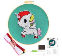 JSRQT Kit de Iniciación de Bordado de Aguja de Perforación,Patrón de Unicornio Kit de Arranque Punch Needle,Herramientas de Enhebrador para Perforar Aguja