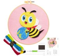 JSRQT Kit de Iniciación de Bordado de Aguja de Perforación,Punch Needle Embroidery Kit,Kit de Inicio de Bordado para Adultos Principiantes(Patrón de Abeja)