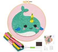JSRQT Kit de Iniciación de Bordado de Aguja de Perforación,Punch Needle Embroidery Kit,Kit de Inicio de Bordado para Adultos Principiantes(Patrón de Ballena)