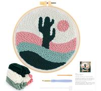JSRQT Kit de Iniciación de Bordado de Aguja de Perforación,Punch Needle Embroidery Kit,Kit de Inicio de Bordado para Adultos Principiantes(Cactus del Desierto)