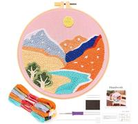 JSRQT Kit de Inicio de Aguja Perforadora con Patrón de Paisaje, Punch Needle Kit de Bordado para Adultos y Niños, Kits para Principiantes de Punch Needle Embroidery Kit con Herramienta de Bordado