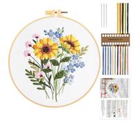 JSRQT Kit de Inicio de Bordado, Kit de Bordado para Adultos Principiantes, Kit de Punto Cruzado de Estampado con Patrón de Flores, Kit de Bordado Hecho a Mano DIY Art Craft for Home Decoration