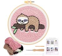 JSRQT Kit para Principiantes Bordar Ranura Aguja Perforadora Punch Needle Bricolaje Bordado con Perforada Aro Herramienta Punto de Cruz Adultos