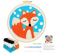 JSRQT Kit para Principiantes para Bordar Zorro Kit Aguja Perforadora Punch Needle Kit Bricolaje Kit de Bordado con Aguja Perforada con Aro Herramienta de Punto de Cruz para Adultos Principiantes
