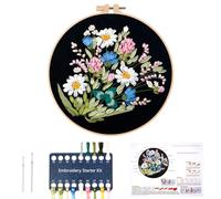 JSRQT Kits de Bordado de Cinta 3D para Principiantes, Kits de Inicio de Punto de Cruz con Estampado de Flores, Kits de Bordado con Punta de Aguja para Adultos, Kit de Bordado a Mano con Aguja e Hilos