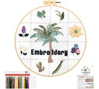 JSRQT Kits de Bordado Embroidery Kit Floral Plantas Bordado de Mano Cross Stitch a Mano para Principiantes Adultos Kit de Herramienta de Punto Cruz Bordado Starter Kit Hilos de Colores y Herramientas