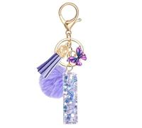 JSRQT Llavero de Letras Púrpura Mariposa Coche para Mujeres Niñas Iniciales I Resina Keyrings Colgante Personalizados Borla Nombre Letra Letter Keychains Moda Alfabeto Encanto Llave Puerta Bolso