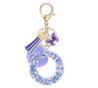 JSRQT Llavero de Letras Púrpura Mariposa Coche para Mujeres Niñas Iniciales O Resina Keyrings Colgante Personalizados Borla Nombre Letra Letter Keychains Moda Alfabeto Encanto Llave Puerta Bolso