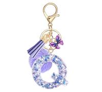 JSRQT Llavero de Letras Púrpura Mariposa Coche para Mujeres Niñas Iniciales Q Resina Keyrings Colgante Personalizados Borla Nombre Letra Letter Keychains Moda Alfabeto Encanto Llave Puerta Bolso