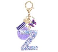 JSRQT Llavero de Letras Púrpura Mariposa Coche para Mujeres Niñas Iniciales Z Resina Keyrings Colgante Personalizados Borla Nombre Letra Letter Keychains Moda Alfabeto Encanto Llave Puerta Bolso