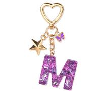 JSRQT Llavero Inicial Letra M para Mujeres Niñas Mariposas Llavero Nombre Llaveros Originales Regalo Personalizado Púrpura Colgante Mariposa Letter Keychains Coche Mujer Charm Bolso