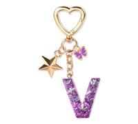 JSRQT Llavero Inicial Letra V para Mujeres Niñas Mariposas Llavero Nombre Llaveros Originales Regalo Personalizado Púrpura Colgante Mariposa Letter Keychains Coche Mujer Charm Bolso