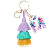 JSRQT Llavero Letra Inicial para Mujeres Niñas, Boho Llavero con Alfabeto de Resina Epoxi con Borla, Llaveros Morado Llavero Colgante Bolso Charm Keychain para Bolsos Mochilas Llaveros de Coche(M)