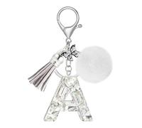 JSRQT Llaveros con Letra Inicial A Brillante, Resina Diamantes Cristales Llaveros Letras del Alfabeto para Coche Mujer, Colgantes con Pompones Mariposa Dije para Bolso de Moda, para Bolso, Mochila