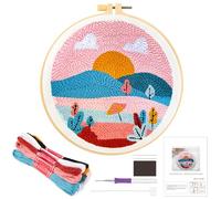 JSRQT Paisaje Kit de Aguja Perforadora para Principiantes Adultos, Kit de Inicio Punto Cruz Estampado con Herramienta, Fácil Bordado Punch Needle Craft Hecho a Mano con Instrucciones, Hilos y Bastidor