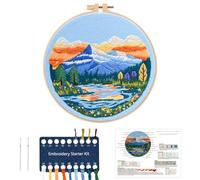 JSRQT Paisaje Kit de Inicio de Bordado para Principiantes, Kit de Bordado Hecho a Mano Arte DIY para Adultos, Kit de Punto de Cruz con Herramienta de Bordado Incluyendo Instrucciones, Aguja e Hilos