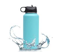 JSSEVN Botella de agua aislada de acero inoxidable de 1100 ml de metal tazas de café taza a prueba de fugas frasco para bebidas calientes y frías, azul claro