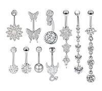 JSTHHTT 10 Piezas Piercing Ombligo para Mujer, Piercings para Ombligo, Anillos para el Ombligo, Piercing Ombligo Embarazada Colgantes para Piercing de Ombligo Corazón Mariposa Anillos para Ombligo