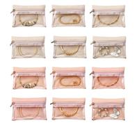 JSTHHTT 12PCS Joyero Pequeño, Joyero Viaje, Portátil Jewelry Organizer, Estuche para Joyería con Bolsillos Transparentes, para Pendientes, Anillos, Pendientes, Cadenas